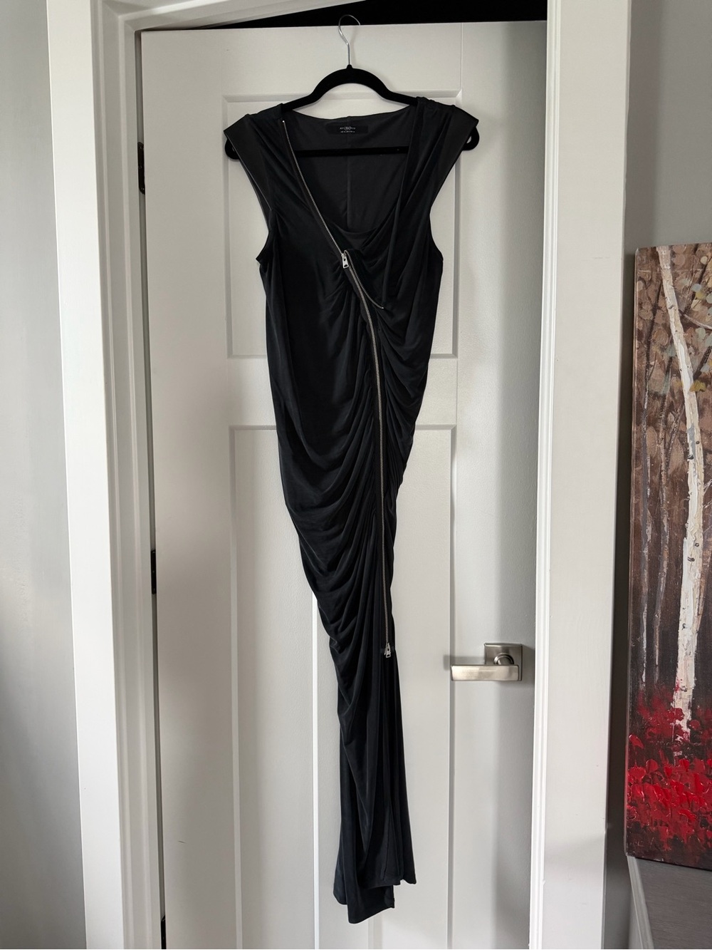All Saints 30th Anniversary Black Draped Zipper-Accent Evening Dress